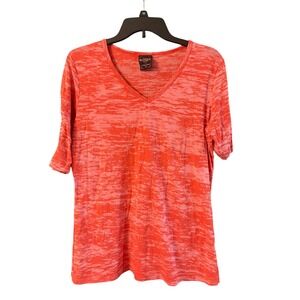 Sledge USA Womens Coral Pink Burnout V-Neck Elbow Sleeve Top Size M Made in USA